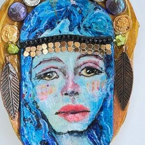 Blue and Gold Artistic Brooch “Dove”